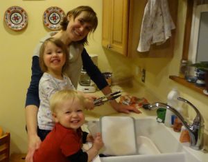 happy doing the dishes