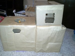 phase 2 covered diaper box with brown grocery bags
