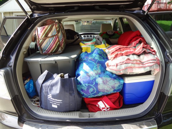 SUV packed up for camping