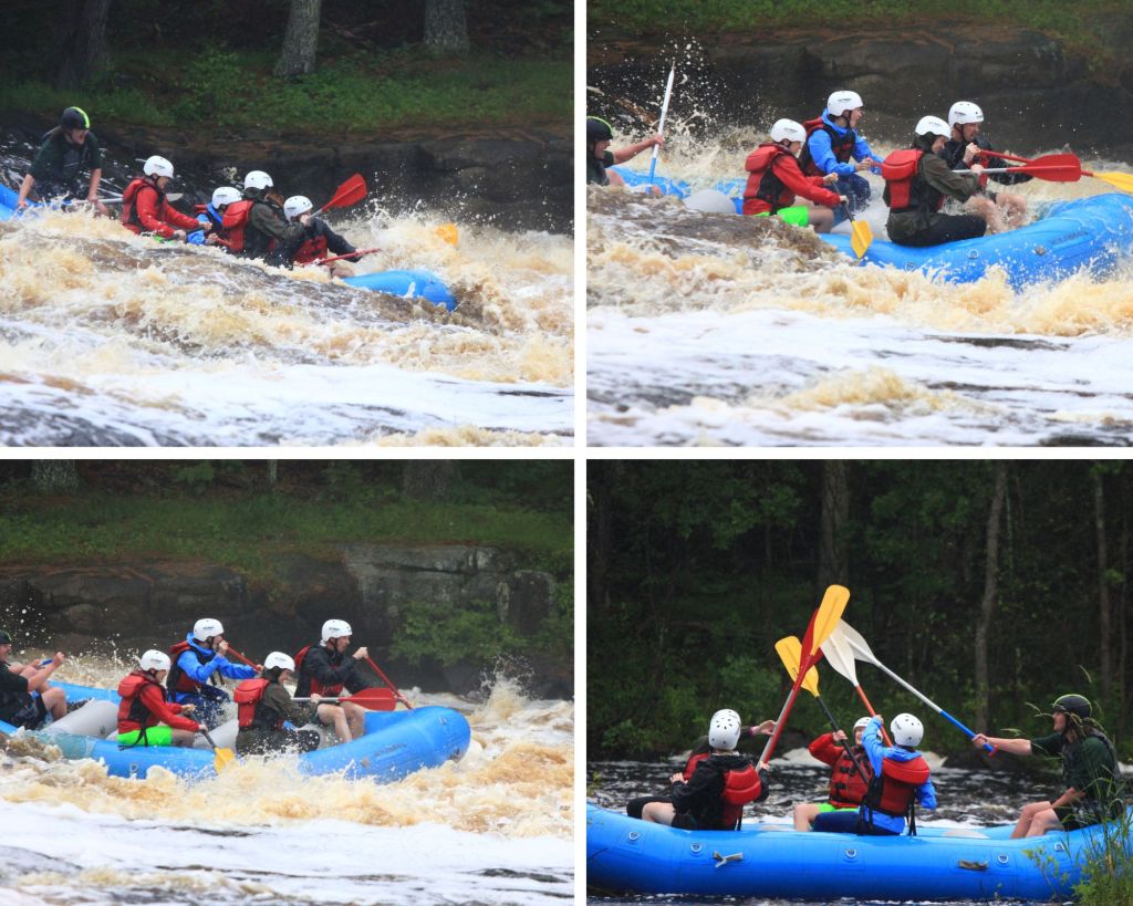 Shooting the rapids, giving a high paddle five Go Mama O